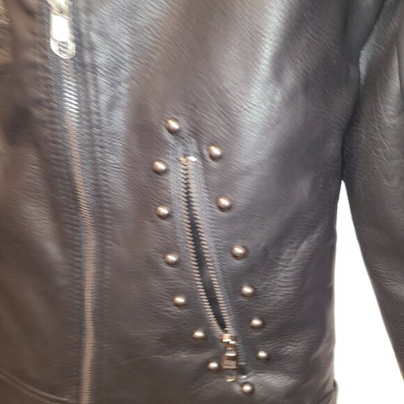 Steve Madden Women's Studded Faux Leather Biker Jacket Black Large Zipper Accent - Picture 3 of 9